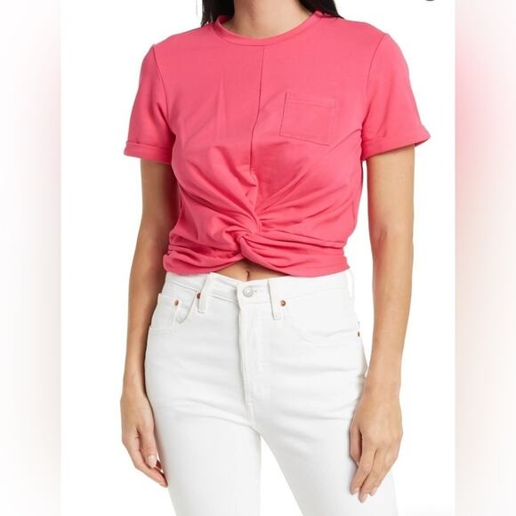 Walter Baker NWT Hot Pink Twist Front Blouse with Cuff Sleeves Size Large - Picture 1 of 9